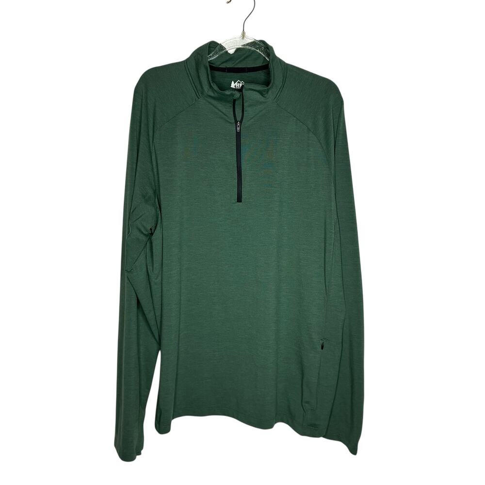 REI Men’s large Green Quarter Zip Pullover Top Activewear Outdoor Casual Pockets